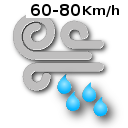 Cubierto y lluvia con viento entre 60 y 80 km/h